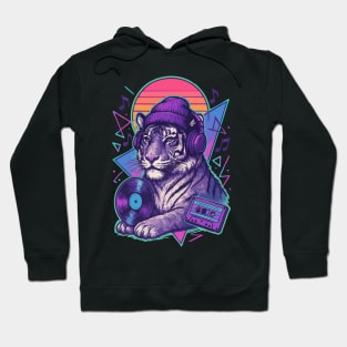Tiger With Headphones Retro Music Vaporwave Hoodie